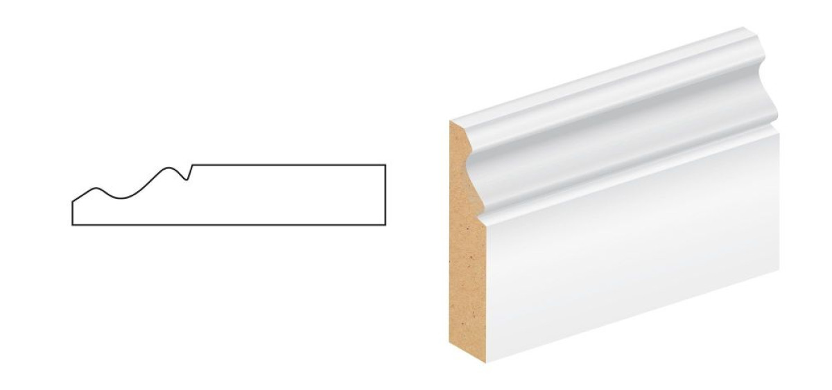 15 X 144 WHITE PRIMED M/R OGEE 1 MDF SKIRTING 5.4M