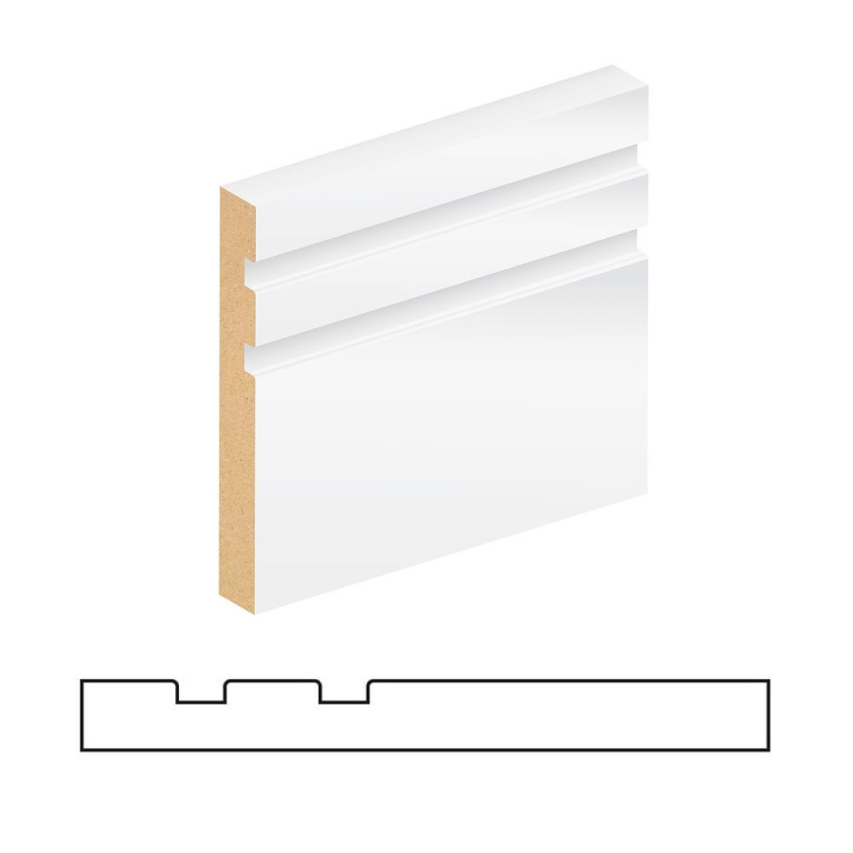 14 X 144 DOUBLE GROOVE M/R WHITE PRIMED MDF SKIRTING 5.4M